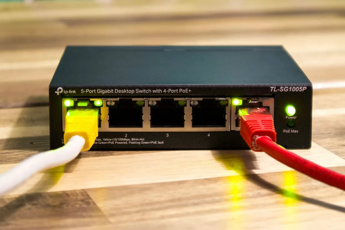 Network switch with connected ethernet cables